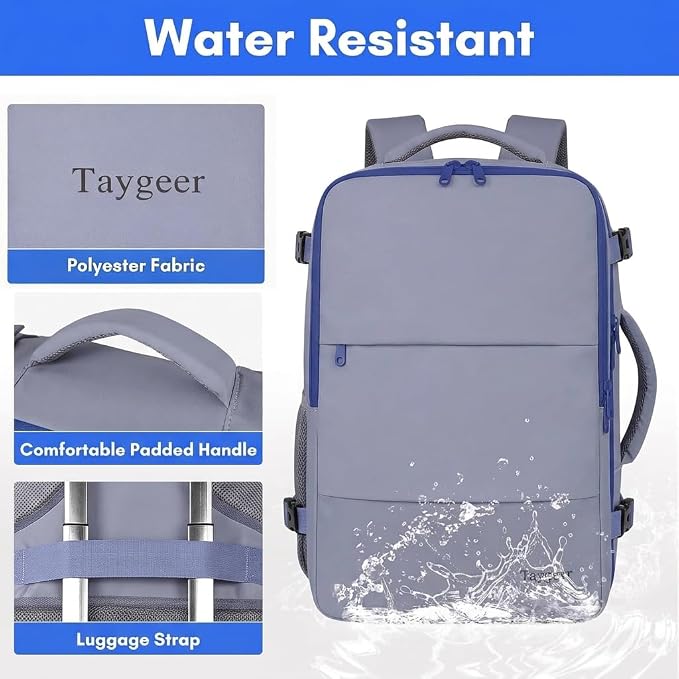 Taygeer Large Travel Backpack for Men Women, 35L Carry On Backpack | Airline Approved Personal Item Travel Bag with Water Bottle Pocket & Shoe Pouch, Laptop Backpack for Gym Hiking, Gray Blue - Image 7
