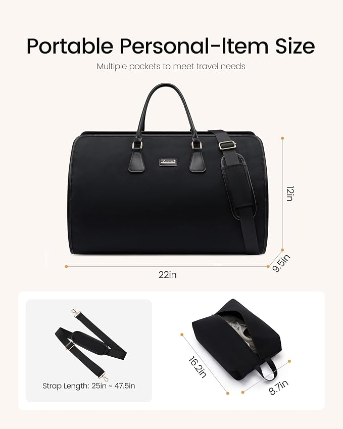 LOVEVOOK Garment Bags for Travel,3 in 1 Garment Duffle Bags for Travel with Shoe Pouch,Carry on Garment Bag for Women Men,Hanging Suitcase Suit Dress Business Travel Bag Weekender Bag - Image 6