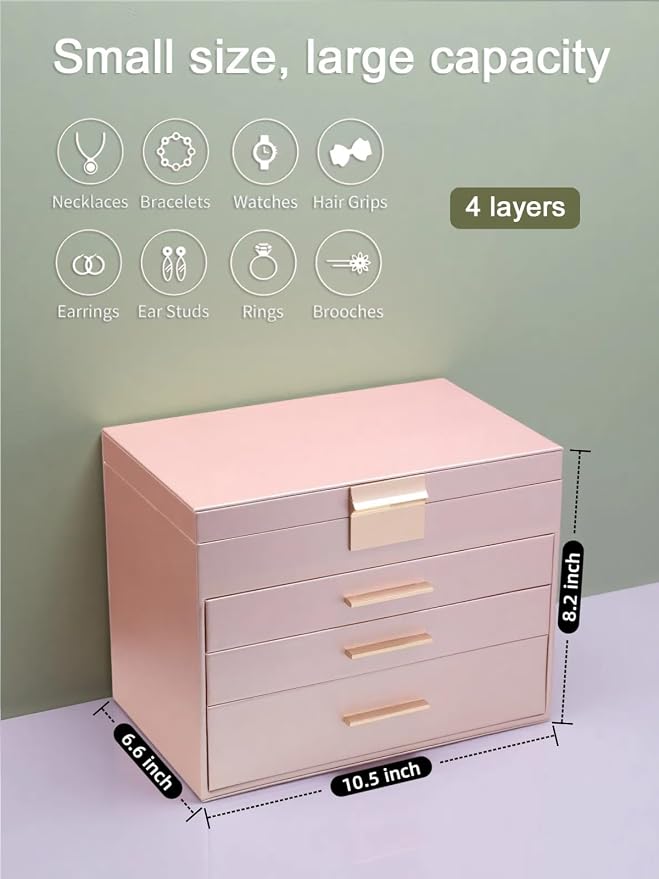 BOOVO Jewelry Boxes for Women, White and Black 6 Layer Large Jewelry Box for Necklace, Bracelet, Earrings, Rings Storage, Jewelry holder Organizer for Girls Gift (Rose Gold, 5 Layer) - Image 5