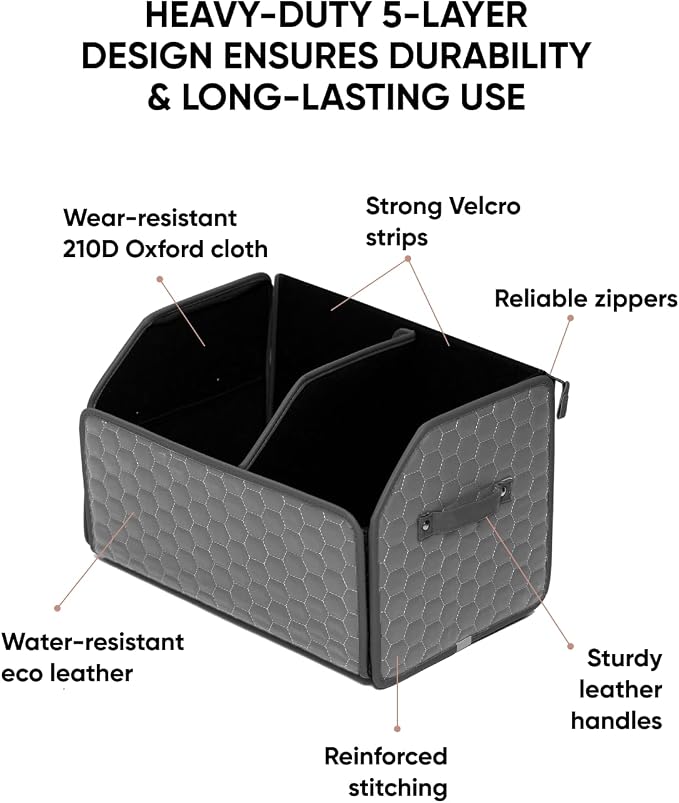 Owleys Foldable Trunk Organizer For Car - Trunk Organizers Car Storage - Collapsible Auto Trunk Organizer With Lid - Small And Large Cargo Organizer - Trunk Organization (Gray 21) - Image 3