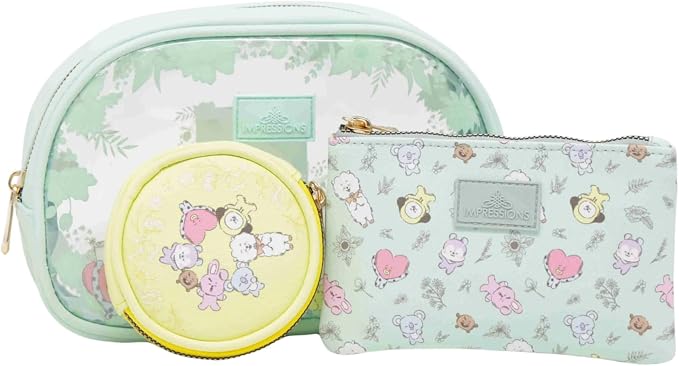 Impressions Vanity BT21 3-PC. Makeup Bag Set with Large, Medium, and Small Pouches, Makeup Organization with Inner Slip Pocket, Clear PVC Material, Travel Cosmetic Bag for Women's Daily Essentials by IMPRESSIONSVANITY%C2%B7COMPANY