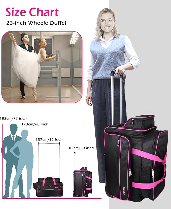 Dance Bag with Garment Rack,23inch Dance Competition Garment Bags with Clothes Rack,Suitcase,Rolling Duffle for Travel, Wheeled Drop-Bottom Upright Luggage Closet Suitcase(Expand-Purple - Image 3