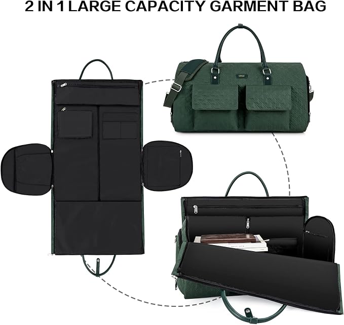 Garment Bag for Travel With Toiletry Bag Convertible Carry On Weekender Bag Large Travel Duffel Bags for Women 2 in 1 Hanging Suitcase Suit Travel Bags for Women & Men 3pcs Set (H-Green) - Image 4