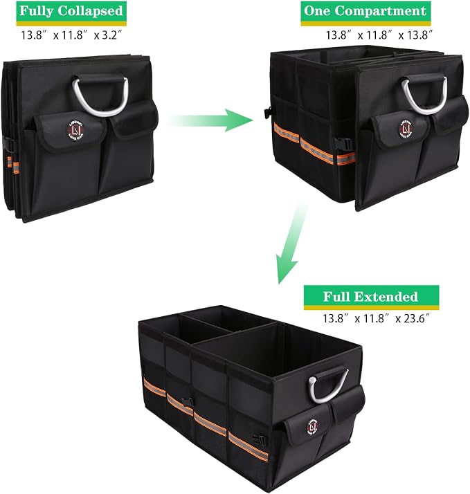 Trunk Organizer, LIBZAKI Cargo Organizer, Premium Multi Compartments Collapsible Portable Trunk Storage for auto, SUV, Truck, Minivan -Black - Image 4