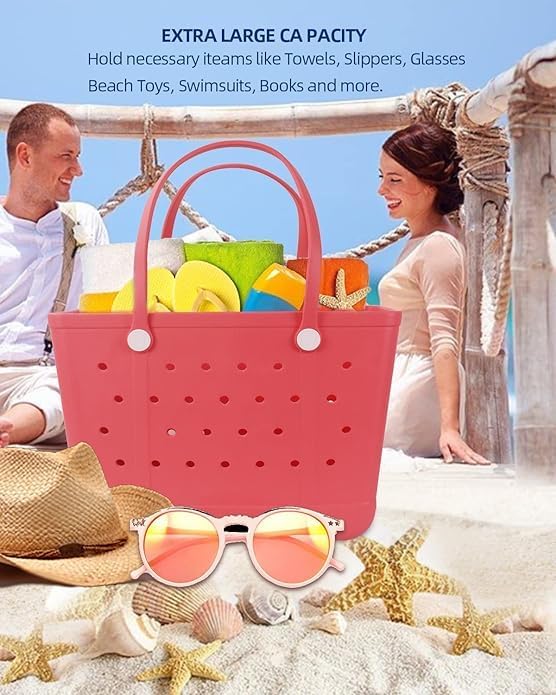 Rubber Beach Bag for Women, Waterproof Travel Tote Bags for Beach | Waterproof Sand-proof Tote Bags with Zipper Pocket, Durable Lightweigh Tote Bag for Outdoor - Image 9