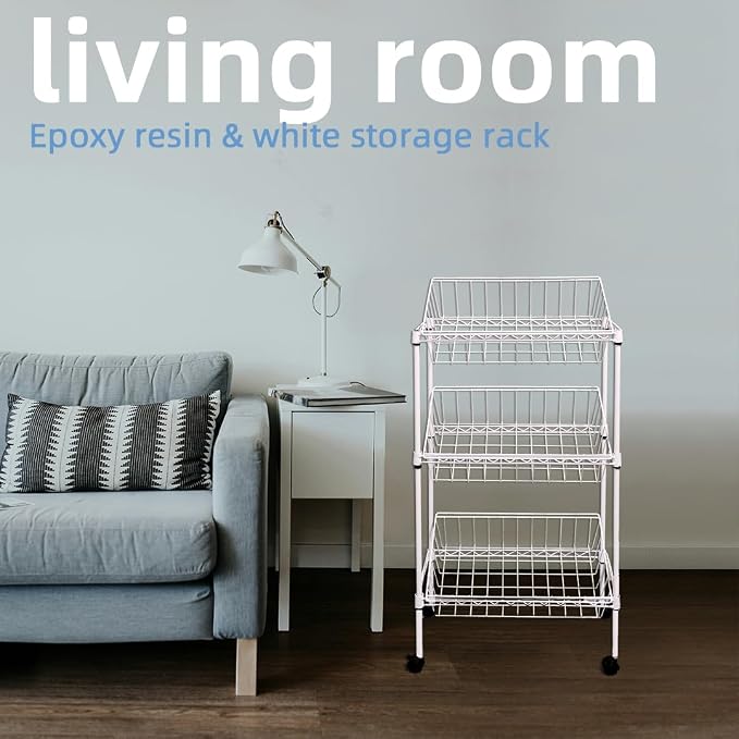 NSF white 3-layer storage rack, kitchen basket rack, vegetable tableware sorting, laundry room dirty clothes storage, detachable storage basket, multifunctional household epoxy resin - Image 6
