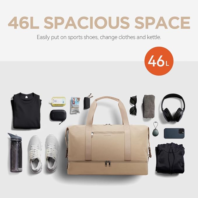 Oeihuivt Weekender Bags for Women with - 21 Inch Large Travel Duffel Bag Set with Shoe Compartment, Heavy-Duty nylon Carry On Overnight Tote Khaik-1A - Image 6