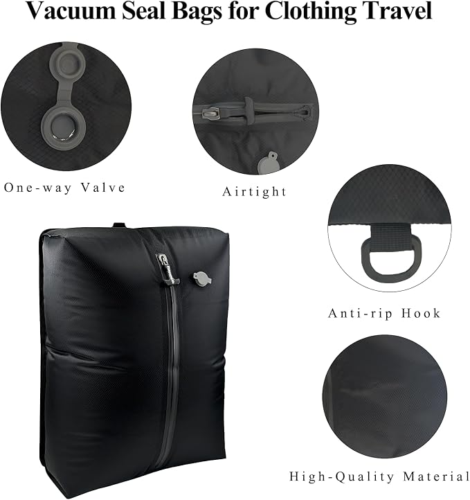 Travel Vacuum Bags with Pump 33L(21.65x15.75x5.91") Large Size IP67 Reusable Space Saver Compression Packing Storage Organizer Cube for Luggage CarryOn Suitcases & Backpack (Black-1 Bag) - Image 5