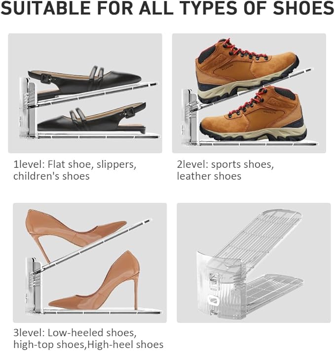 16 Pack Clear Shoe Slots Organizer - Adjustable Height 3.7''to 7.7'' Shoe stackers for a pair of shoes ,Shoe rack storage shoe space saver 50%,Easy to assemble shoe hold shoe organizer for cloest - Image 5