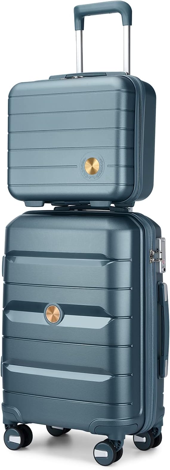 Somago 20" Carry On Luggage and 14" Mini Cosmetic Cases Travel Set Lightweight Polypropylene Suitcase with TSA Lock YKK Zipper Hardside Luggage with Spinner Wheels (2 Piece Set, Ice Blue) by SOMAGO