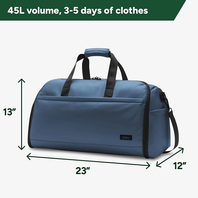 Halfday Convertible 2-in-1 Vegan Leather Premium Garment Duffel Weekender Bag 45L (Carry-on, Wrinkle-Free Travel, Hanging Suit Compartment, Shoe Pockets, Trolley Sleeve), Ocean - Image 5
