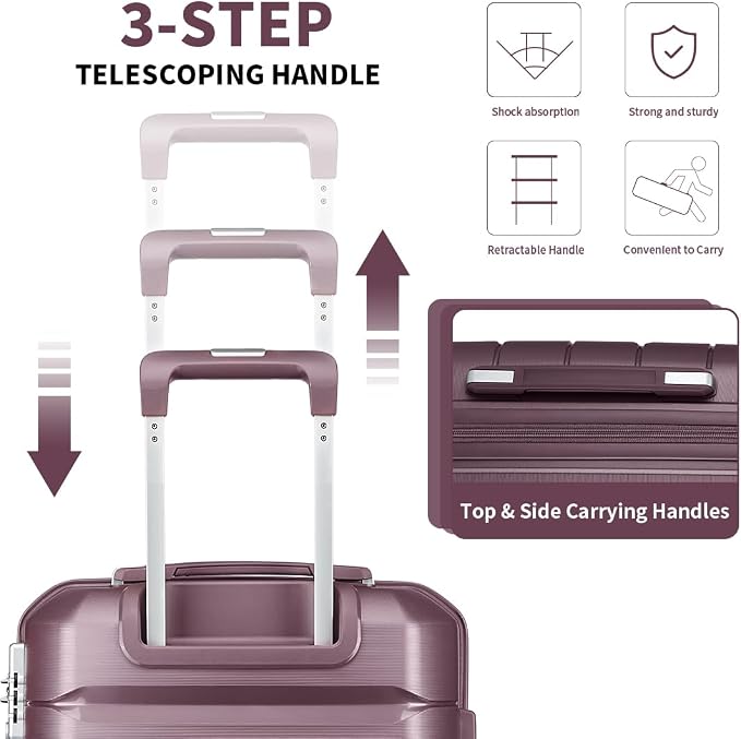Somago Luggage Sets and Packing Cube Travel Set Lightweight Hardside Polypropylene Suitcases with Double Spinner Wheels and TSA Lock,Elegant Purple - Image 8