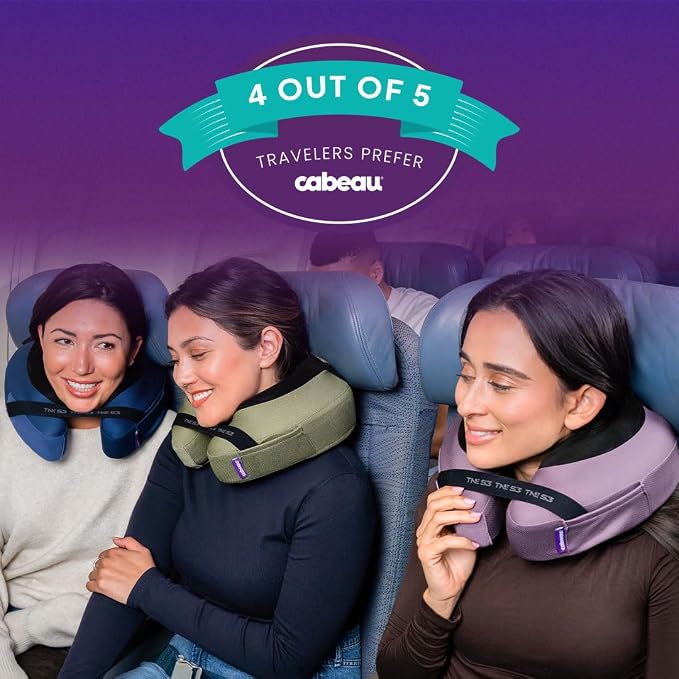 Cabeau Slim TNE-S3 Deluxe Luxury Travel Neck Pillow for Airplanes with Patented Seat Strap and Head Hold Technology (Blue) - Image 7