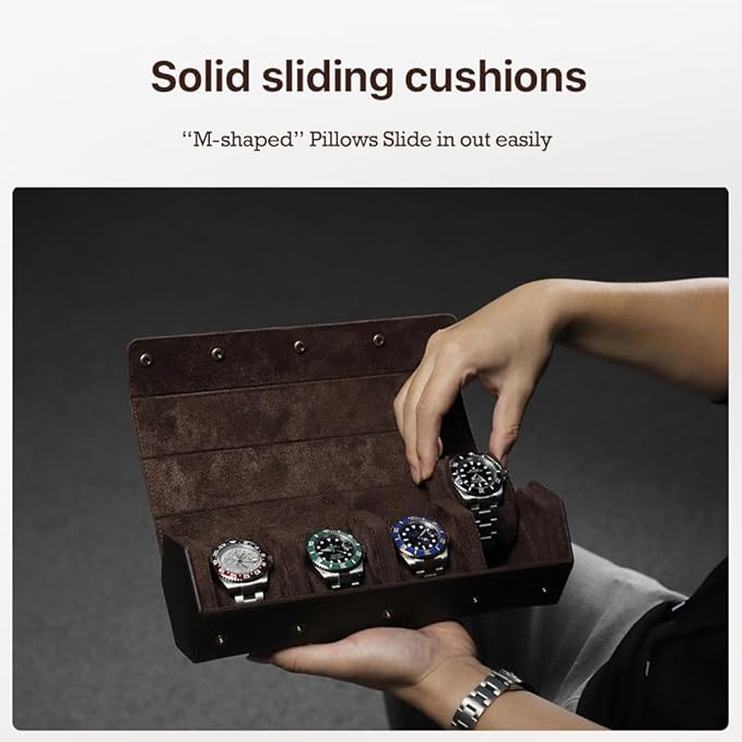 Hiram Genuine Leather Hexagon Watch Roll Travel Case, Leather 4-Watches Roll Case with Removable Pillow Cushion for Treasured Watches and Bracelets - Image 5