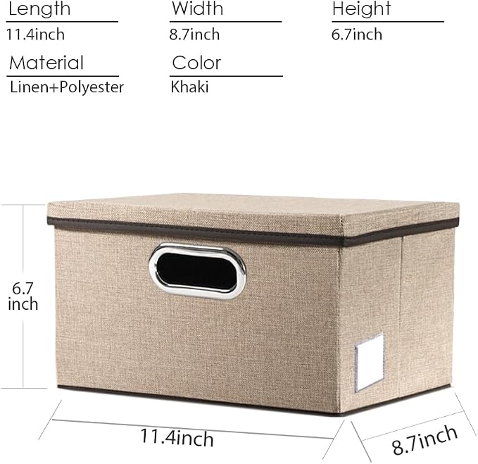 PRANDOM Storage Bins with Lids [3-Pack] Jute Fabric Foldable Storage Boxes Organizer Containers Baskets Cube with Cover for Home Bedroom Closet Office Nursery khaki（11.4X8.6X6.7 - Image 3