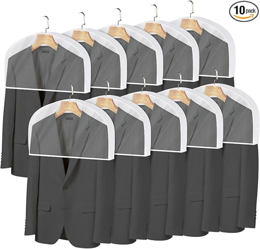 Shoulder Covers for Hanging Clothes (Set of 10) Breathable Garment Dust Covers Clothes Protectors Covers for Closet with 2" Gusset for Suit, Coats, Jackets, Dress by Kntiwiwo