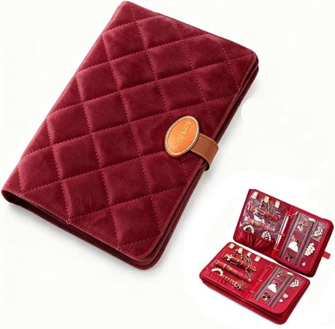 Travel Jewelry Organizer Case - Portable Jewelry Box for Women with Multiple Compartments, Mini Travel Jewelry Bag for Earrings, Necklaces, Rings & Bracelets (Red) by JATHIN