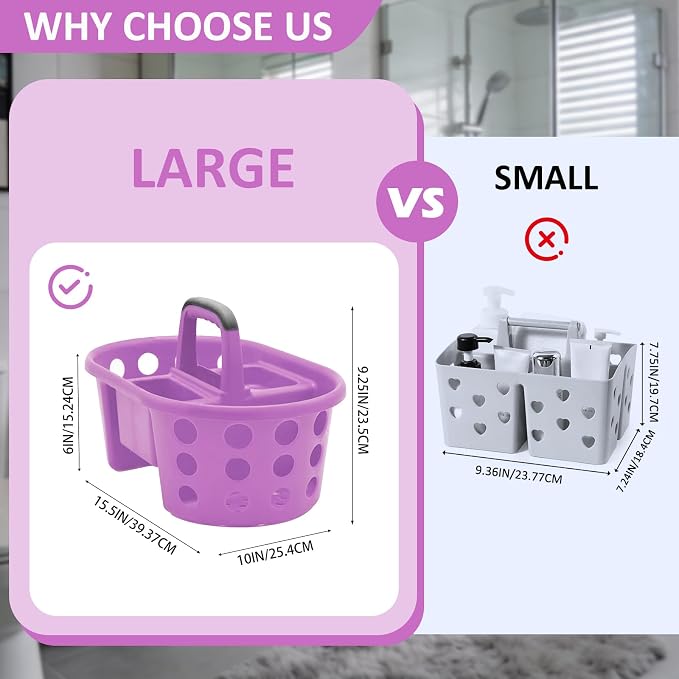 SIMPLYKLEEN Large Shower Caddy Portable 2PC - Made in USA Plastic Jumbo Size Dorm Storage Candy Tote with Handle Shower Organizer for Bathroom, Pantry, Kitchen, College Dorm, Purple - Image 2