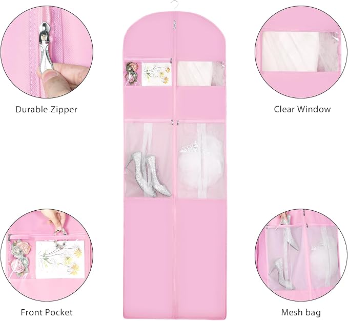 Zilink 72" Wedding Dress Garment Bag Bridal Gown Garment Bag Wedding Dress Travel Bag with 12”Gusseted and Accessory Pockets for Wedding Dress, Puffy Gowns [Upgraded Version] - Image 5