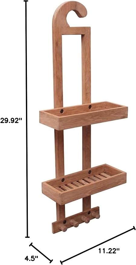 NORDIC STYLE TEAK Wood Natural Hanging Shower Caddy with Storage Shelves, Water Resistant, Easy to Place, Select-Grade Solid Teak Wood, Shower Accessory (Natural Langr) - Image 3