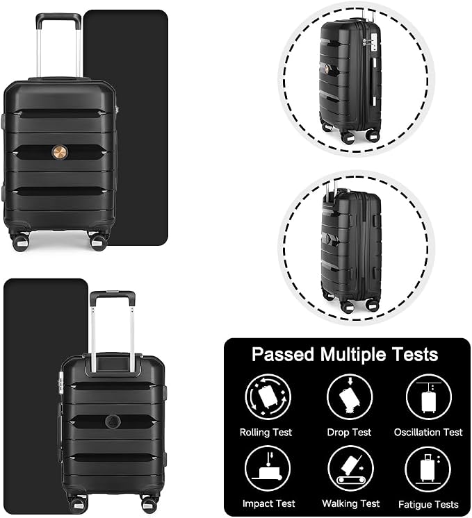 Somago Luggage Sets 4 Piece Lightweight Hardside Polypropylene Travel Suitcases with Double Spinner Wheels and TSA Lock,Classic Black - Image 4