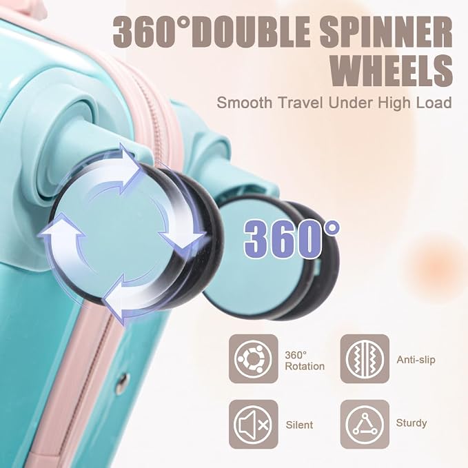 Gradient Color Suitcase 2-Piece Set, 20" Rotating Wheel Suitcase with 14" Cosmetic Case, Lightweight Durable Hardshell Luggage with 360° Spinner Wheels for Travel, Women & Girls (Blue+Pink) - Image 5
