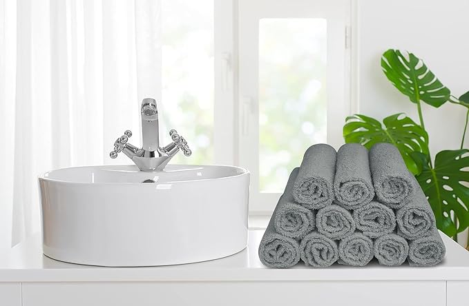 100% Cotton Washcloths 24 Pack (12x12 Inches) Soft, Highly Absorbent Washcloth, Face Towels, Wash Cloths for Face, Ring Spun, Bulk Pack (White/L.Grey/D.Grey/Black) - Image 4