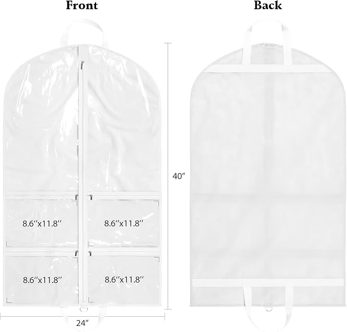 KEEGH Clear Garment Bags for Dance Costumes 40 inch Dance Garment Bags for Dancers Hanging Clothes for Closet Storage, with 4 Zipper Pockets for Dance Competitions, Ballet, Theatre, 6 Pack, White - Image 2