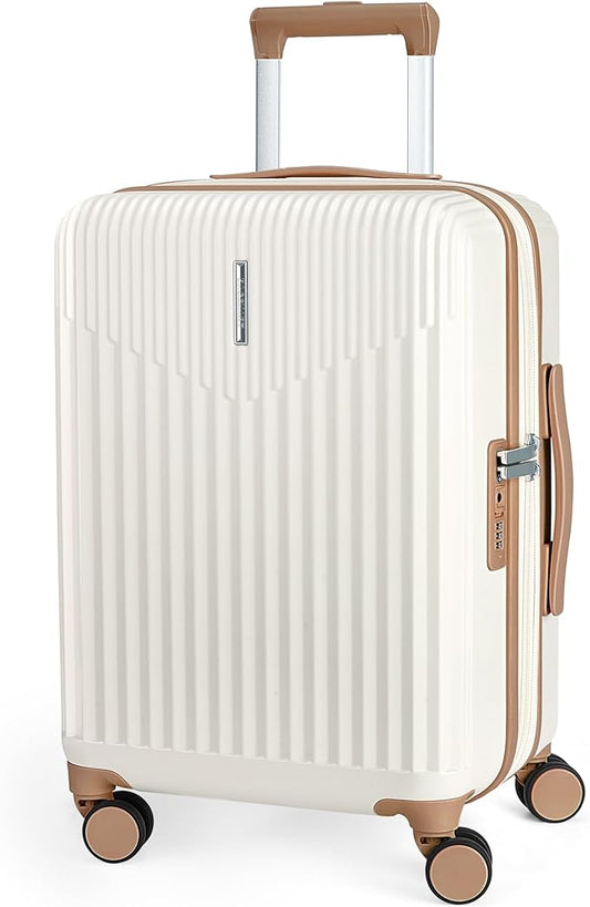 BAGSMART Carry On Luggage 22x14x9 Airline Approved with Spinner Wheels,100% PC Hardside Expandable Luggage with TSA Lock for Trips, 20 Inch Rolling Suitcases for Men Women,Beige