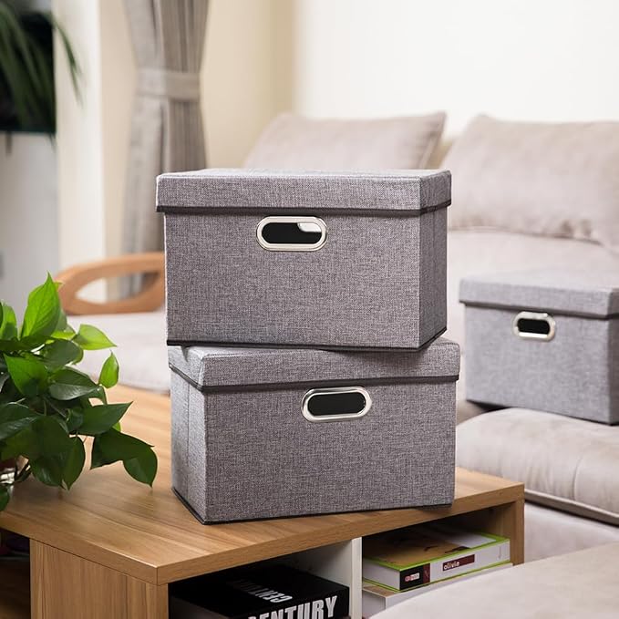 PRANDOM Foldable Storage Boxes with Lids [1-Pack] Linen Fabric Collapsible Storage Bins Organizer Containers Baskets Cube with Cover for Home Bedroom Closet Office Nursery (14.9x9.8x9.8) - Image 2