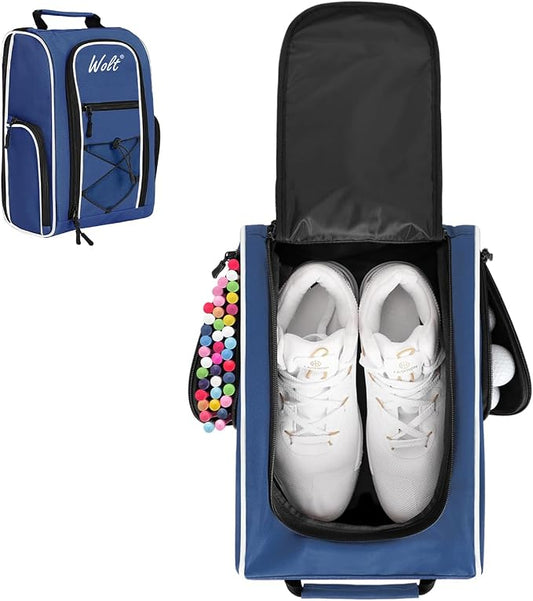 Wolt |Golf Shoe Bag for Travel- Zippered Shoes Carrier Bags with Ventilation & Double Outside Accessory Pocket for Socks, Tees, Golf Balls, Etc. for Women and Men (DarkBlue) by WOLT