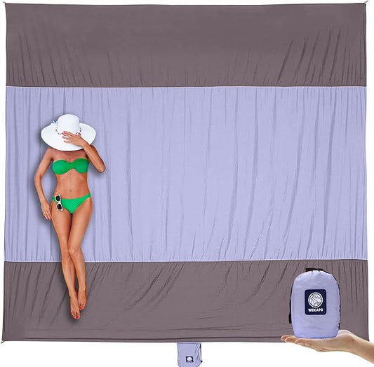 WEKAPO Beach Blanket Sandproof Waterproof, Extra Large Beach Mat, Oversized & Compact Sand Free, Quick Drying Beach Essentials for Vacation, Cruise, Picnic & Camping with Stakes by Wekapo