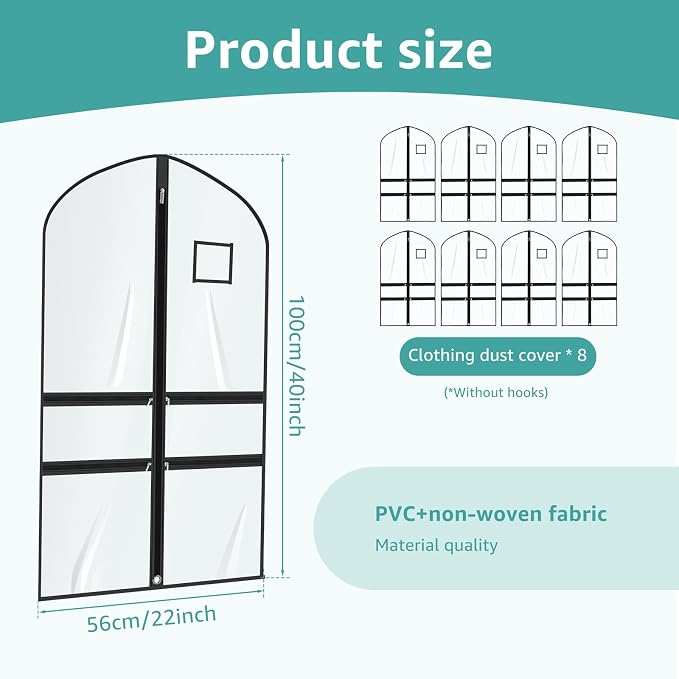 8 Pack Clear Garment Bags for Dance Costumes,40 Inch Transparent Dance Costume Bag with 4 Zipper Pockets & ID Window,Waterproof Hanging Garment Bag for Competition,Recital,Travel - Image 7