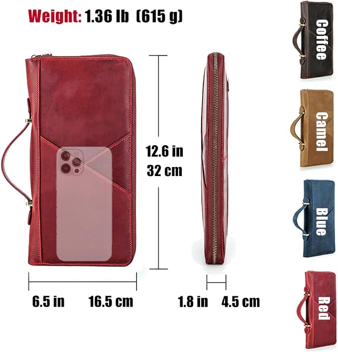 CONTACTS Family Passport Holder for 10 Full Grain Leather Compatible with Airtag Passport Holder Family Travel Document Organizer Multiple Rfid Blocking Passport Wallet (Red) - Image 5