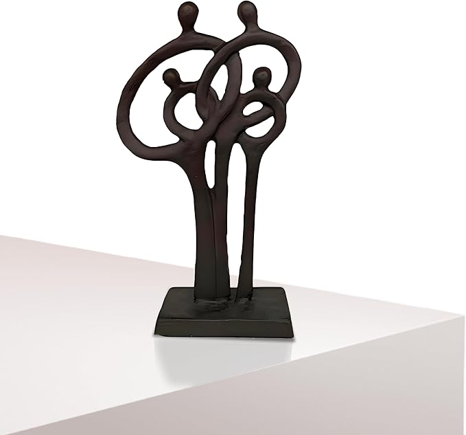 Wedding Bronze Statue 8,5 Inch - Cast Iron Sculptures and Statues for Home Decor - Aniversity Gifts for Men - Metal Art Decorative Objects - Cast Iron Sculpture - Contemporary Family of 4 Ring of Love
