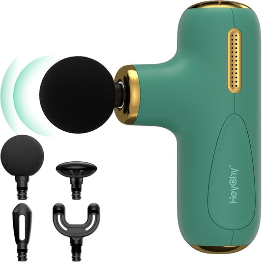 Super Mini Massage Gun Deep Tissue, Muscle Massager with 5-Speed & 4 Heads, Portable Handheld Massager Quiet for Home, Gym, Travel, Office, Gift for Men & Women, Athletes, Green