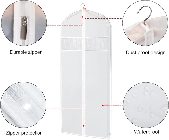 Zilink Dress Garment Bags for Storage 72-inch with Clear Window and 3" Gusset Dress Cover Bag for Long Evening Dresses,Fur Coat, Long Dress Gown Closet Storage - Image 5