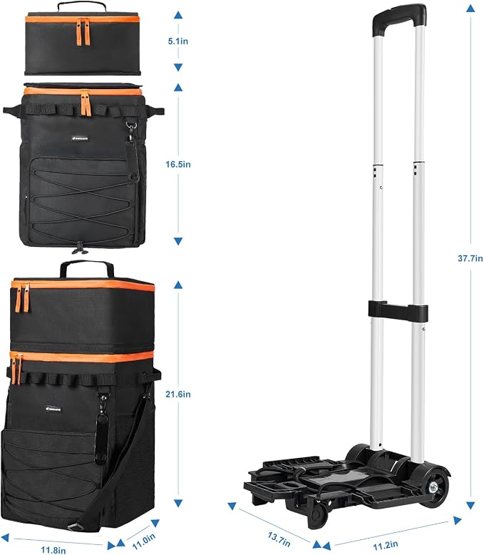 Odoland 72 Can Rolling Cooler Bag with Wheels & Handle, Collapsible Insulated Ice Chest for Beach, Camping & Tailgating - Portable Travel Soft Cooler on Wheels, Collapses for Easy Storage - Image 4