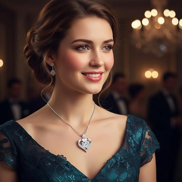 1-3 Carats Moissanite Heart Pendant Necklace for Women, Engraved with 'I LOVE YOU', Birthday Gift for Girlfriend, Anniversary Present for Wife, Jewelry Gifts for Christmas Valentine's Day