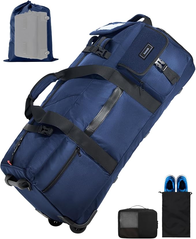 Foldable 90L Rolling Duffle Bag with Wheels | Large Travel Duffle Bag with Shoes Compartment Waterproof Bag for Gym, Weekend & Overnight Trips | Includes 3 Packing Cubes by baaob