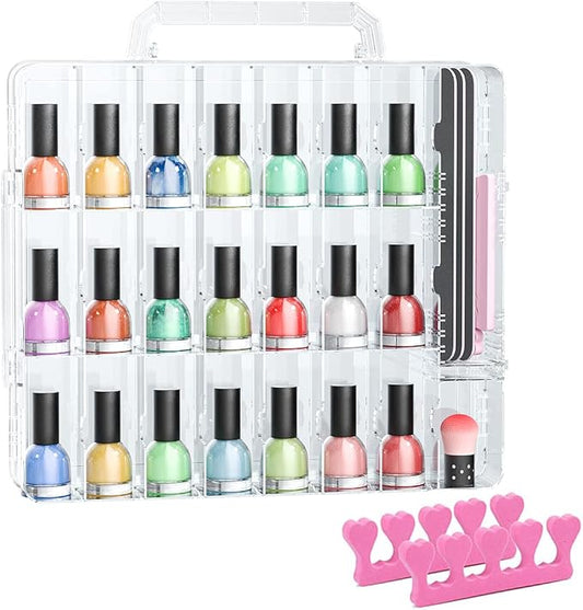 Nail Polish Organizer Case for 48 Bottles, Gel Nail Polish Storage Holder | Double Side Adjustable Space Divider for Acrylic Nail Gel Dip Powder Tips Set with Two Toe Separator by JiashengDirect