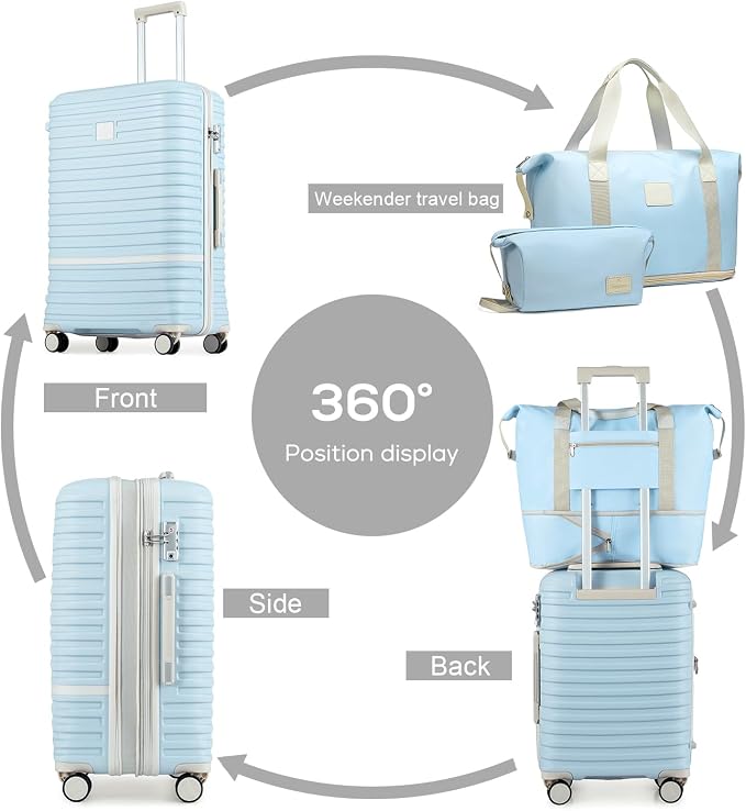 Joyway Carry On Luggage 20 Inch Expandable Suitcase with Spinner Wheel, 4 Piece Hard Shell Luggage Set with TSA Lock(Lightblue brown) - Image 5