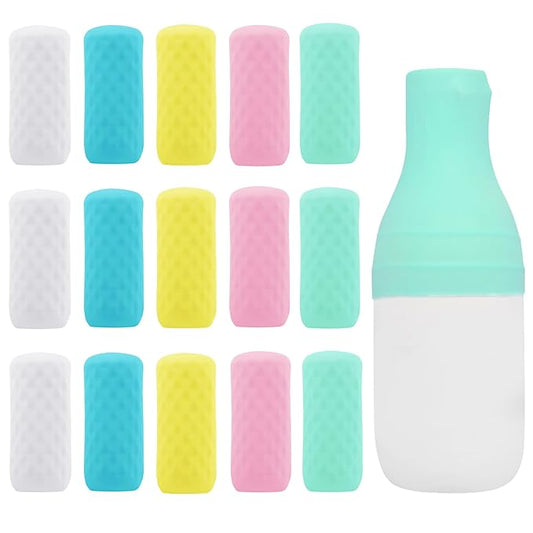 15 Pack Travel Essentials Accessories Silicone Bottle Covers, Cruise Essentials, Beach Vacation Essentials for Women Men, Elastic Sleeves for Leak Proofing, Fit Travel Size Bottles Toiletries