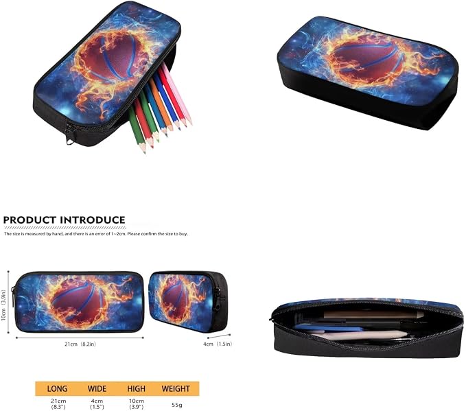 Fire Basketball Backpack for School Boys Backpack with Lunch Box Water Bottle Bag and Fabric Pencil Pouch 4PCS Set Large Capacity Bookbag with Front Pocket 17 inch Sturdy School Bag for Kids - Image 5