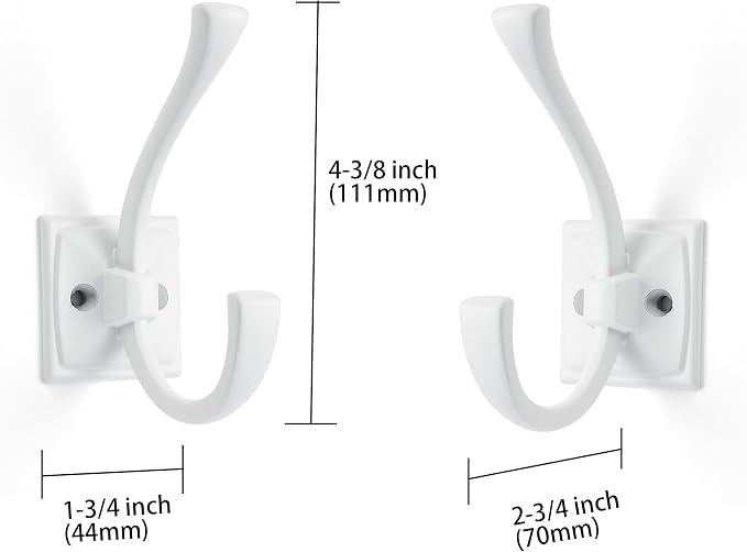 Large Wall Hooks 10 Pack White Coat Hooks Hardware Towel Hooks for Hanging Coats 4.35 Inch Double Robe Hooks Wall Mounted with Screws for Key, Towel, Bags, Cup, Hat - Image 2