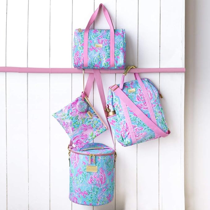 Lilly Pulitzer Water Resistant Vinyl Beach Day Pouch, Zipper Bag Includes Drink Hugger, Small Pouch, and Towel Clips - Image 6
