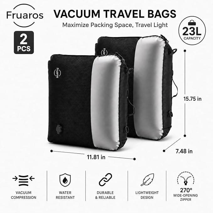 Vacuum bags for travel luggage with Wireless Pump – 270° Open, IP68 Waterproof, Reusable Compression Bags, Pack More in Carry-On & Checked Suitcases(2Pack+Pump) - Image 2