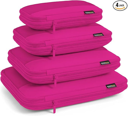4 Piece Compression Packing Cubes for 3–7 Day Travel, Space Saving Travel Organizers with Breathable Mesh, Double-Zipper Packing Cubes for Carry-On & Suitcases (Red) by SOARSAIL
