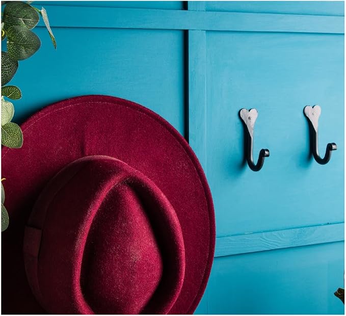 Handmade Wall Mounted Coat Hooks - Heart Shaped Decorative Hooks with Screws & Fittings - Wrought Iron Door Hooks for Hanging Towels, Bags & Hats (Set of 5) - Image 9