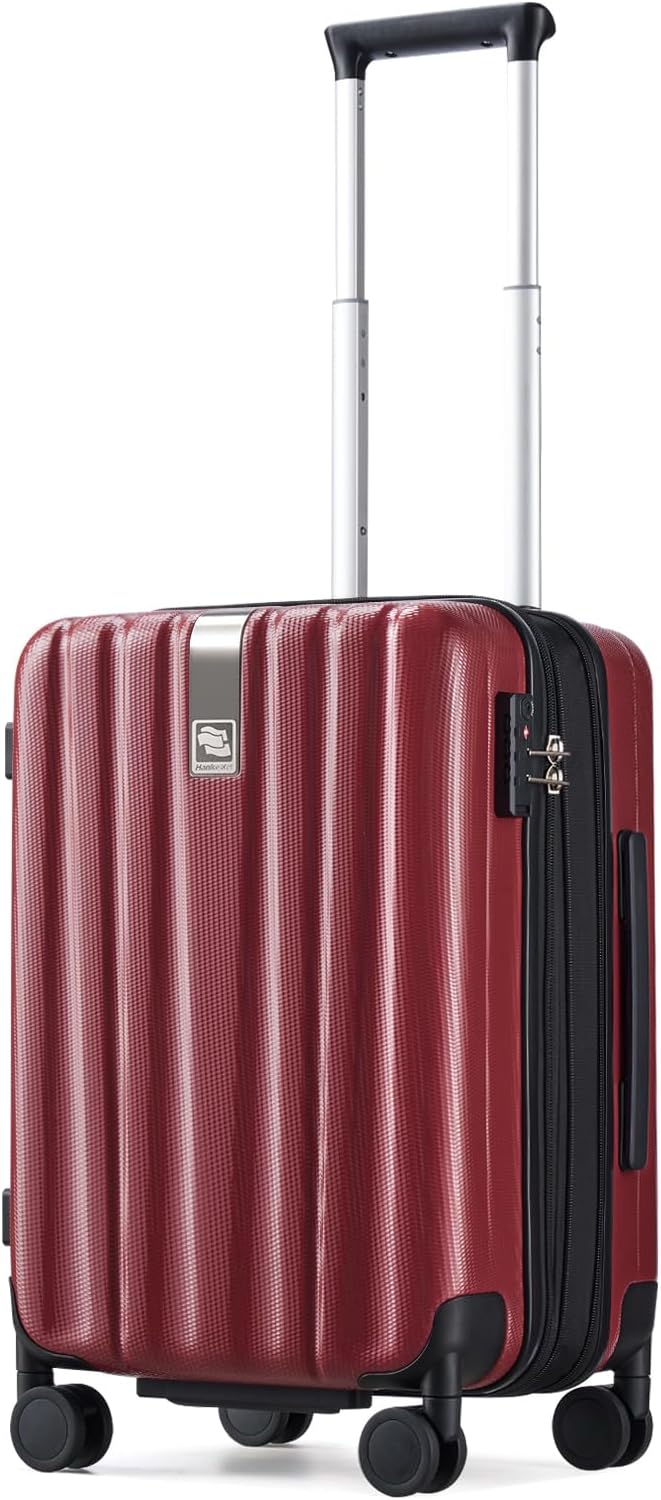 Hanke 20 Inch Expandable Carry on Luggage 22x14x9 Airline Approved Lightweight PC Hard Shell Suitcases with Wheels Tsa Luggage Rolling Suitcase Travel Luggage Bag for Weekender(Burgundy) by Hanke